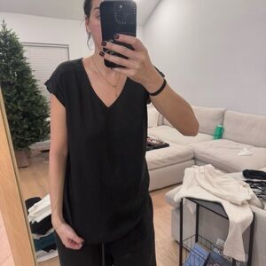 Express Black V-Neck Satin Top